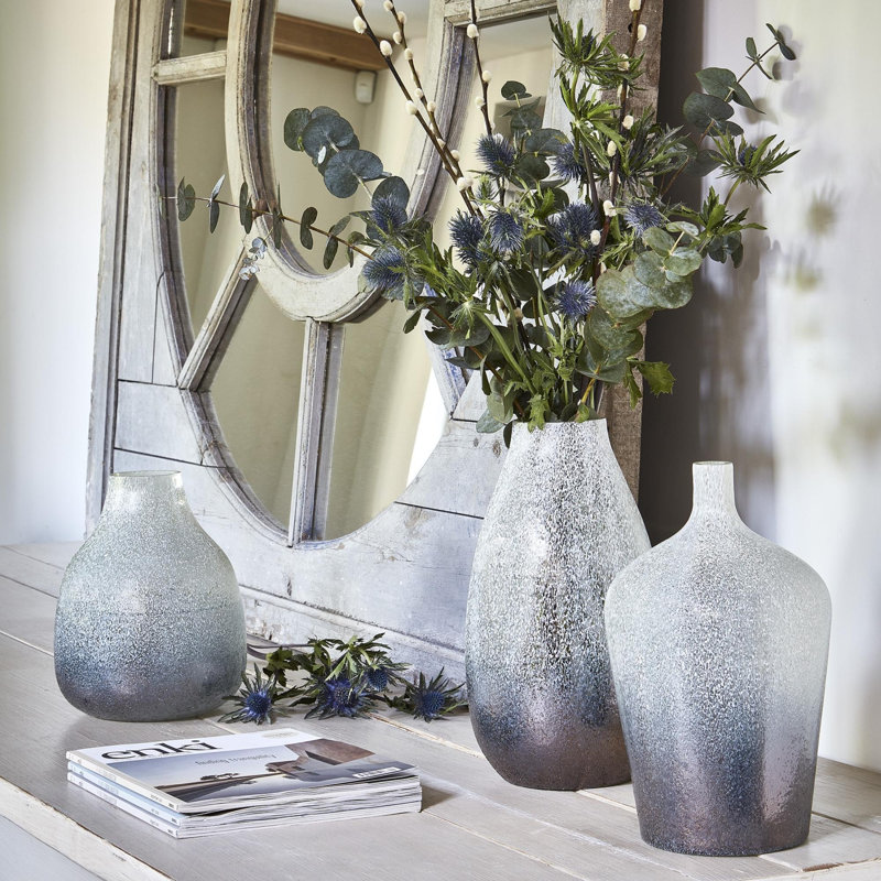Verre Round Frosted Glass Vase, Atlantic Blue Frosted