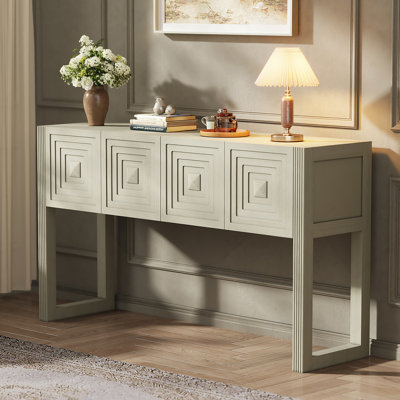 Console géométrique sculptée avec 3 tiroirs à fermeture en douceur, pieds cannelés, canapé d'entrée pour salon, naturel