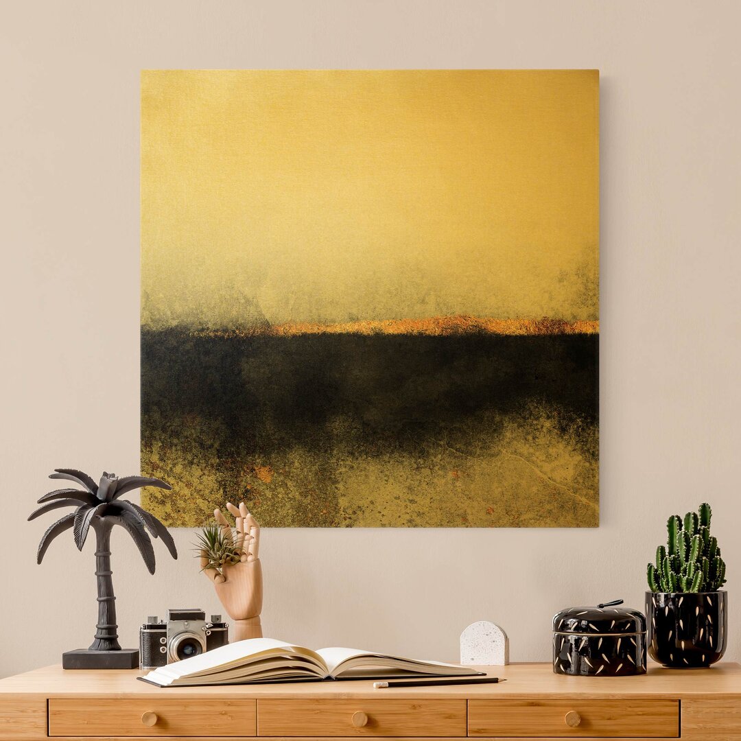 Leinwandbild Gold Abstrakter Goldener Horizont von Elisabeth Fredriksson