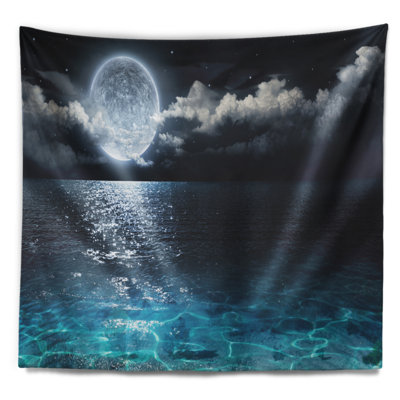 Tapisserie pleine lune sur mer seascape romantique