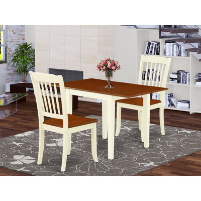L'ensemble de salle à manger 3 pièces contient une table de salle à manger rectangulaire avec Dropleaf et 2 chaises en bois, babeurre 30 po x 48 po