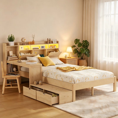 Platform Bed with Desk and Drawers