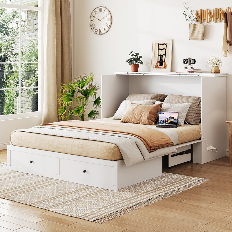 Queen Size Murphy Bed With Storage And Built-in Charger, Queen
