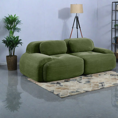 Canapés modulaires confortables, velours côtelé vert olive, espaces de salon modernes
