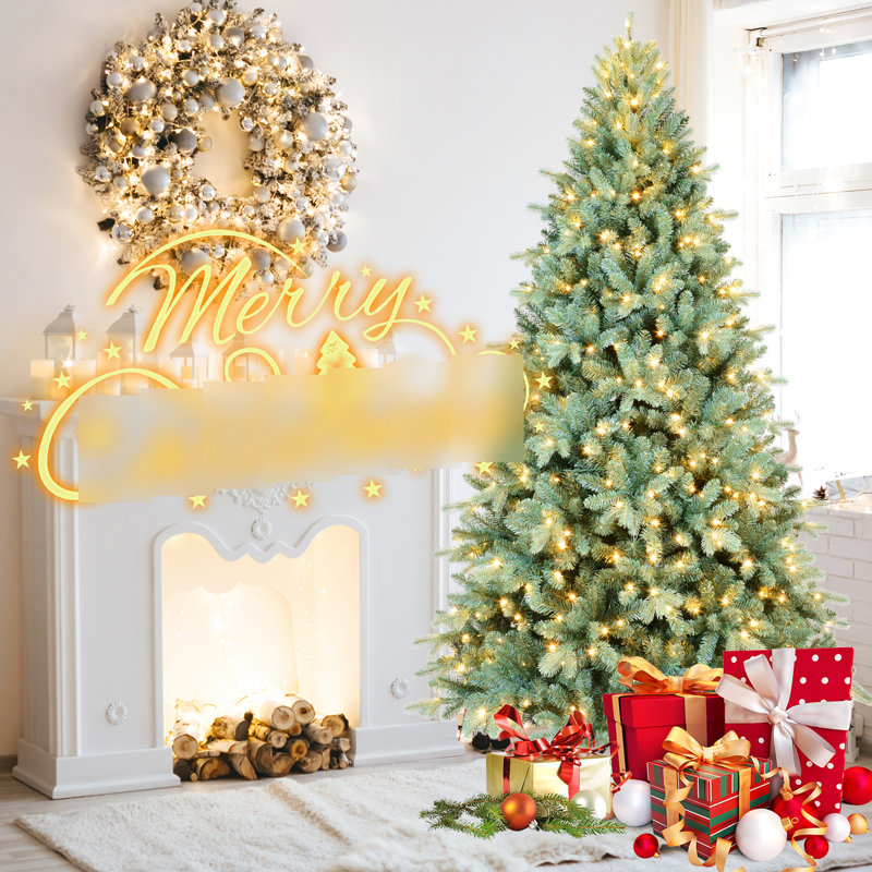 Arbre de Noël bleu de 48 pouces avec 150 blanc chaud, 475 pointes, apparence réaliste, support en métal pour lumières de Noël pré-enfilées teintées, décoration rapide, base renforcée