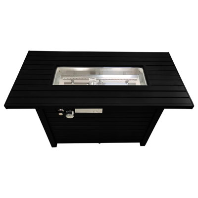 25" H X 42" W Steel Outdoor Fire Pit Table With Lid, Black, Modern, Adjustable Flame, Stainless True Sphere