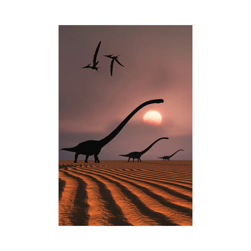 A Herd Of Omeisaurus Dinosaurs Silhouetted Against A Jurassic Sky by Mark Stevenson - Wrapped Canvas Print