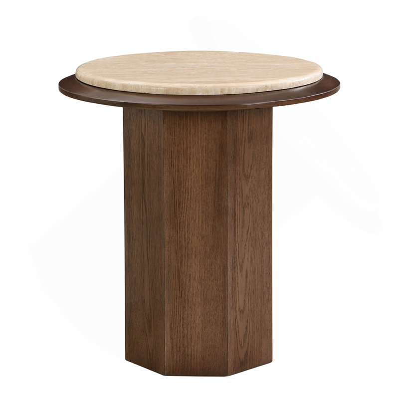 Travertine Top & Walnut End Table