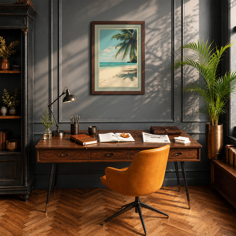 Tropical Palm At Rest Coastal - Print, Walnut, A3 - 42.0 x 29.7 cm