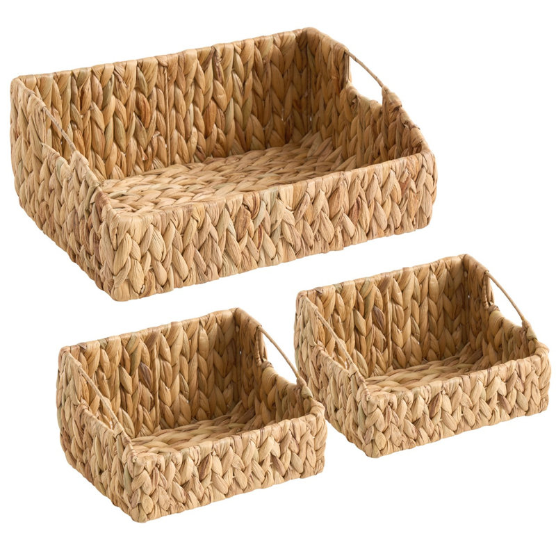 Ensemble de 3 paniers de rangement en jacinthe d'eau - Bacs décoratifs tissés à la main avec poignées - Parfait pour le garde-manger, le placard ou la salle de bain