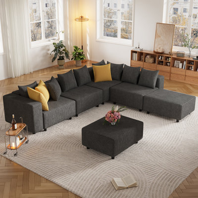 6-Piece Modular Sectional Sofa with Chaise, Oversized Minimalist Cloud Couch with Deep Seats