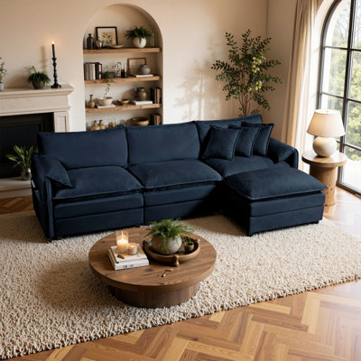 4-Piece 109'' Reversible Modern Modular Sectional Sofa, Chenille Upholstered L-Shape Couch Set, 4-Seater Comfy Cloud Couches With Movable Ottoman