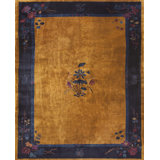 Antique Art Deco Room Size Wool Blue Navy, Gold Rug