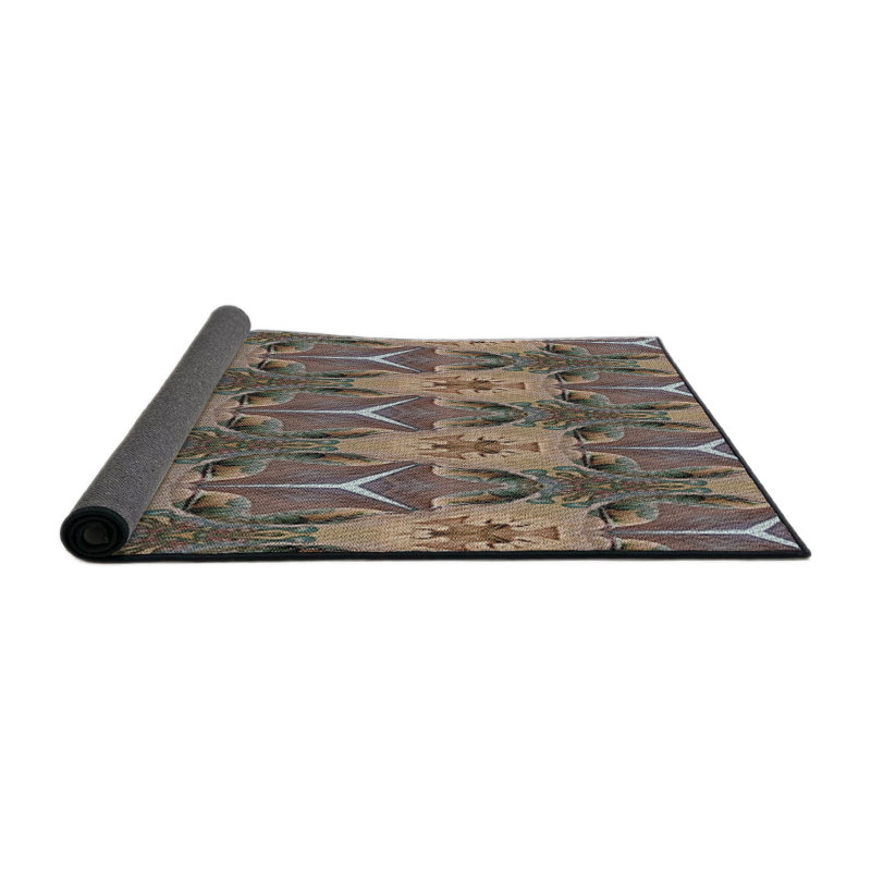 Tapis brun/gris tissé à la machine, Rond 8 pi