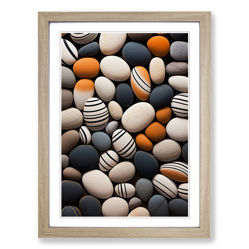 Pebbles Op - Single Picture Frame Print on Wood, Oak Framed, 64cm H x 46cm W x 2cm D