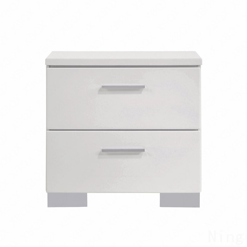 2-Drawer Nightstand In White High Gloss Finish