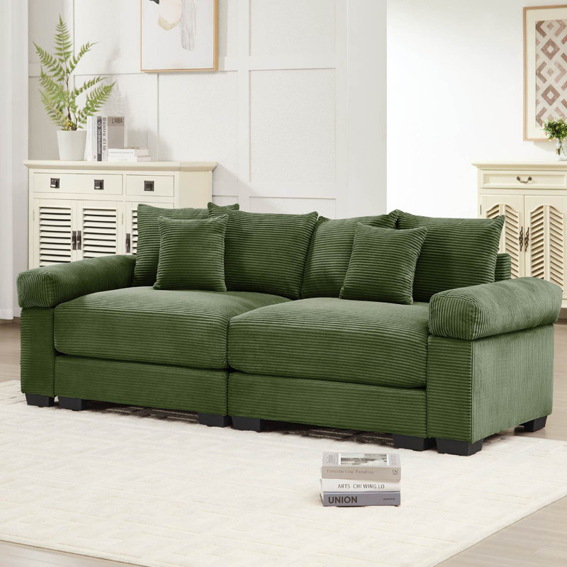 82.6" Oversized Modular Corduroy Sofa, Green