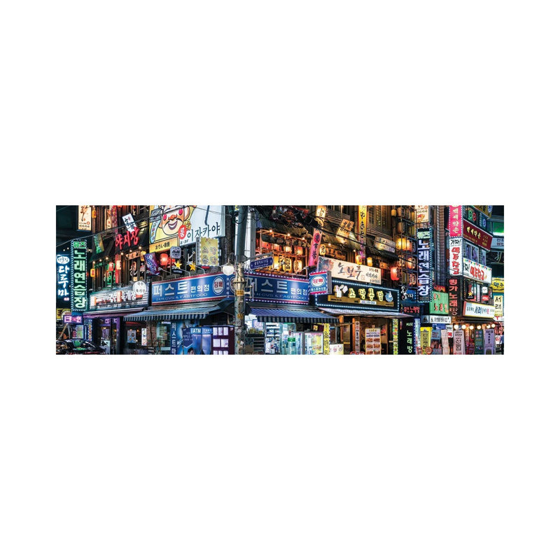 Colourful Neon Billboards At The Songpa Nighlife District, Seoul by Jan Becke - Wrapped Canvas Panoramic Print