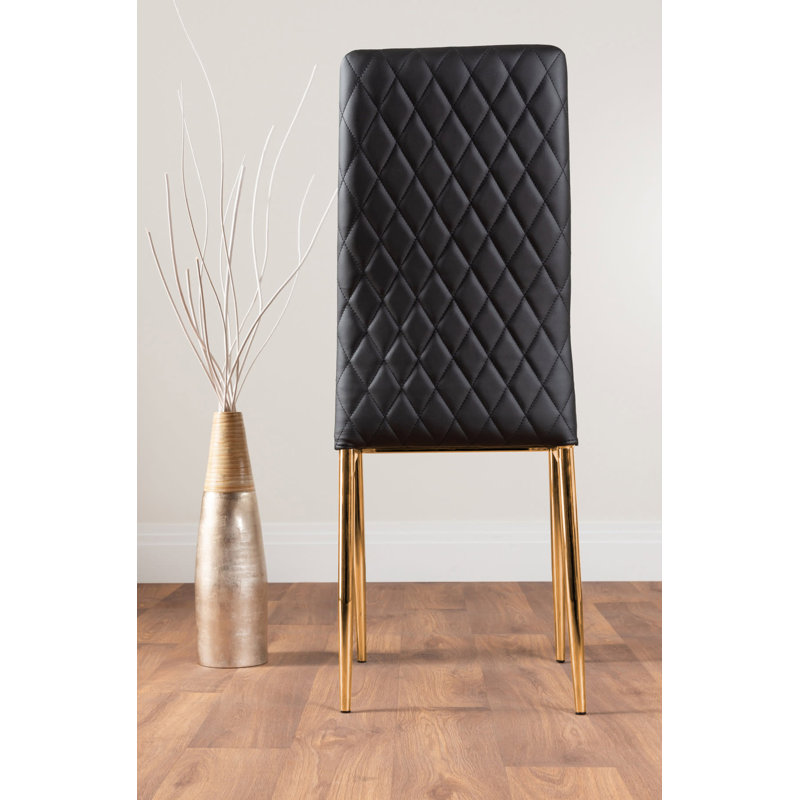 Eubanks High Gloss 6 Seat Rectangular Dining Table Set with Faux Leather Upholstered Dining Chairs, Black