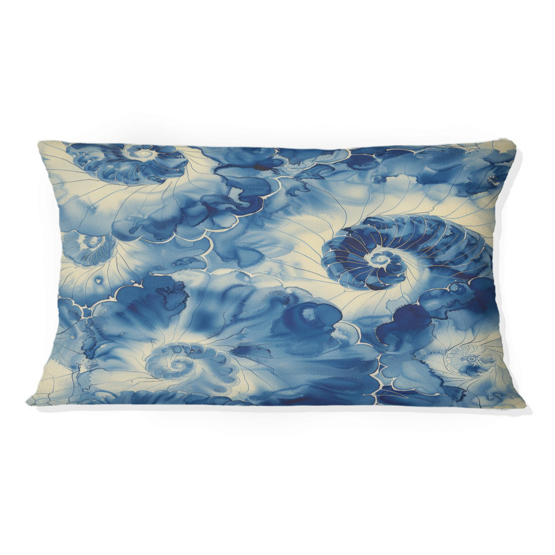 Coussin lombaire traditionnel chinois à motif de spirales Shibori bleu et beige