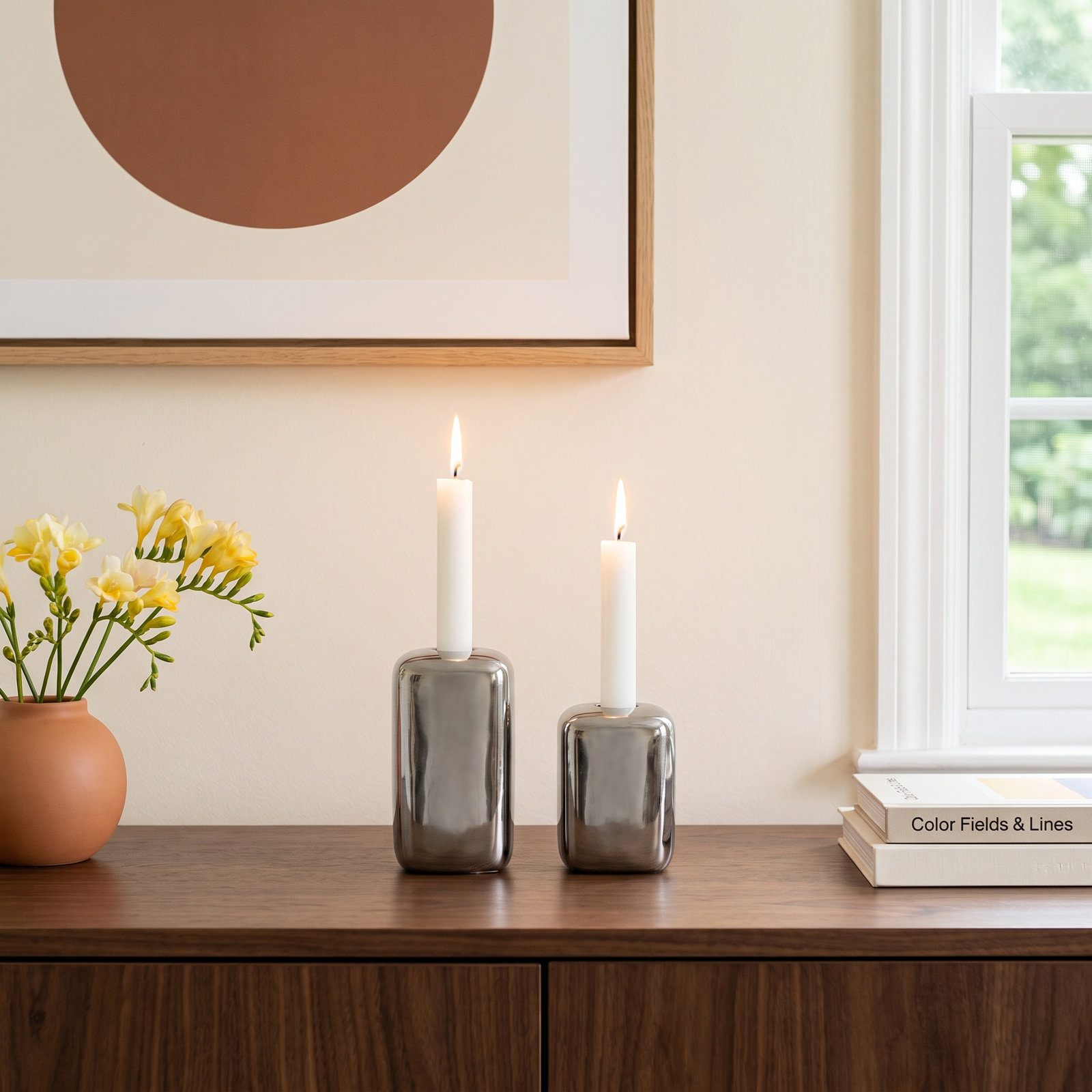 2-Piece Stoneware Taper Candle Holder