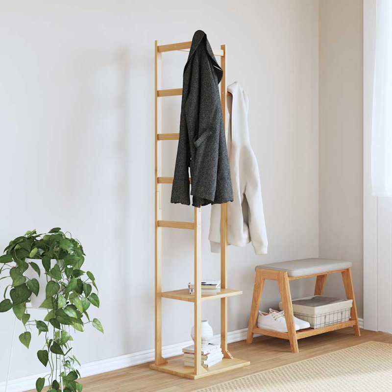 Natural Bamboo Coat Stand with Shelves and Hook, 61.4" Tall