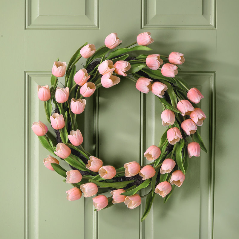 Couronne de tulipe 21 "Pu Spring, Couronne de tulipes rose
