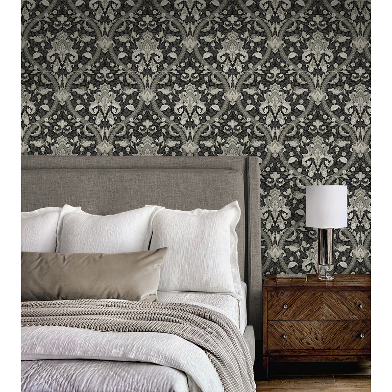 Papier peint adhésif Acanthus Ogee, Noir/gris