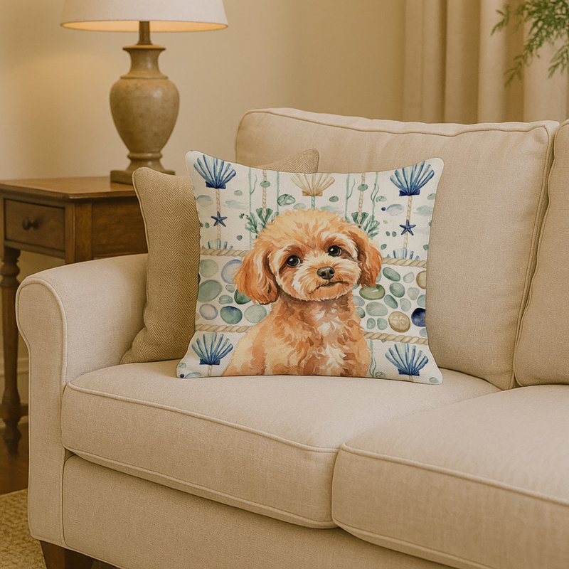 Toy Apricot Poodle Coastal Sea Glass Throw Pillow, Toy Apricot Poodle, Square 14"
