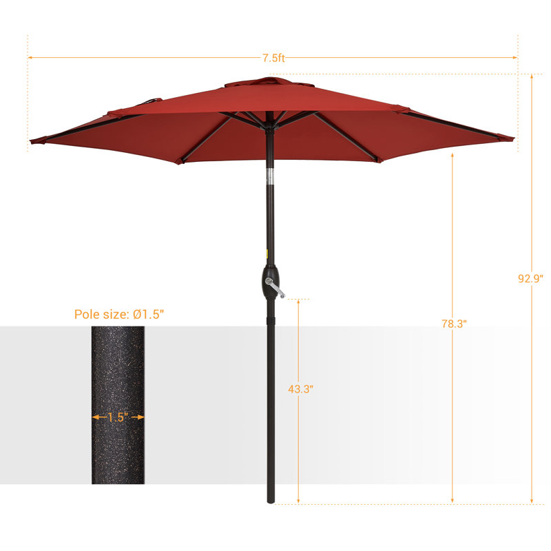 90'' Market Umbrella Table Umbrella for Patio and Outdoor With Tilt Button for Deck, Chili Red
