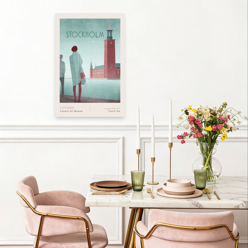 Stockholm 2 - Stockholm City Hall Elegant Retro Serene Architecture City Wall Art Print 1 Piece Wrapped Canvas Wall Art