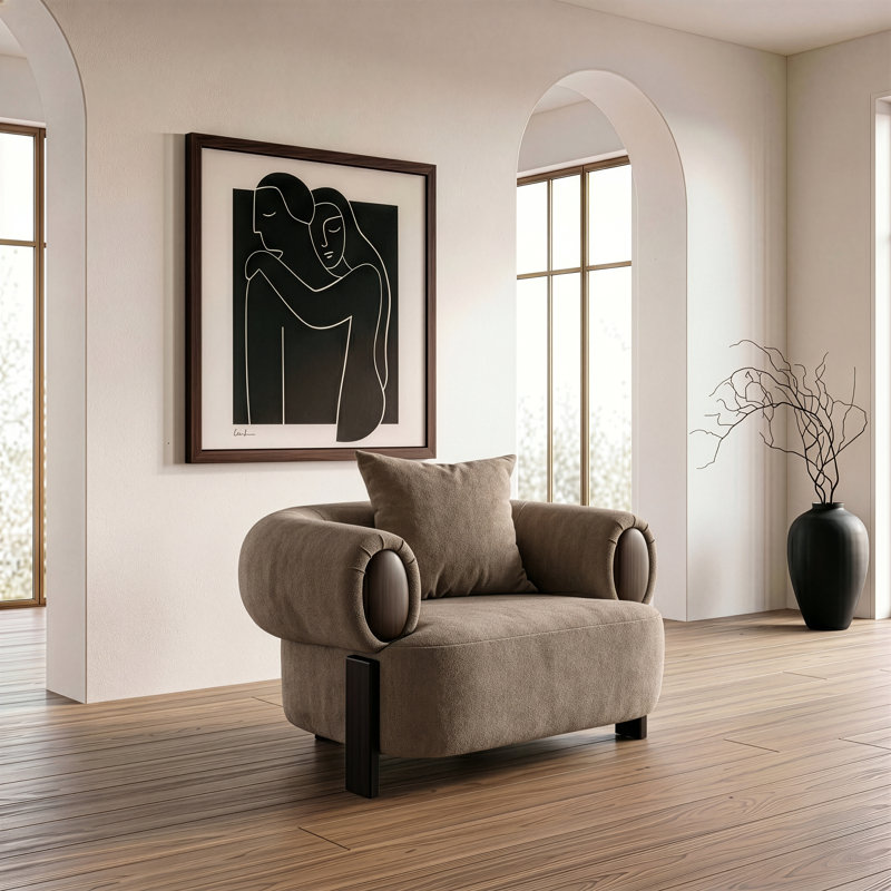 Mota - tissu brun clair moderne + fauteuil d'appoint en chêne brun