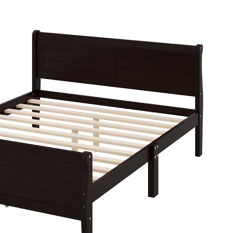 Wood Platform Bed With Headboard, Espresso, Queen