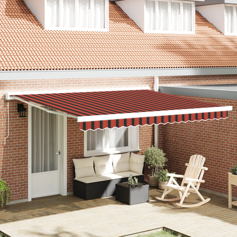 Retractable Awning, Orange/Brown Striped, 350 cm W x 250 cm D