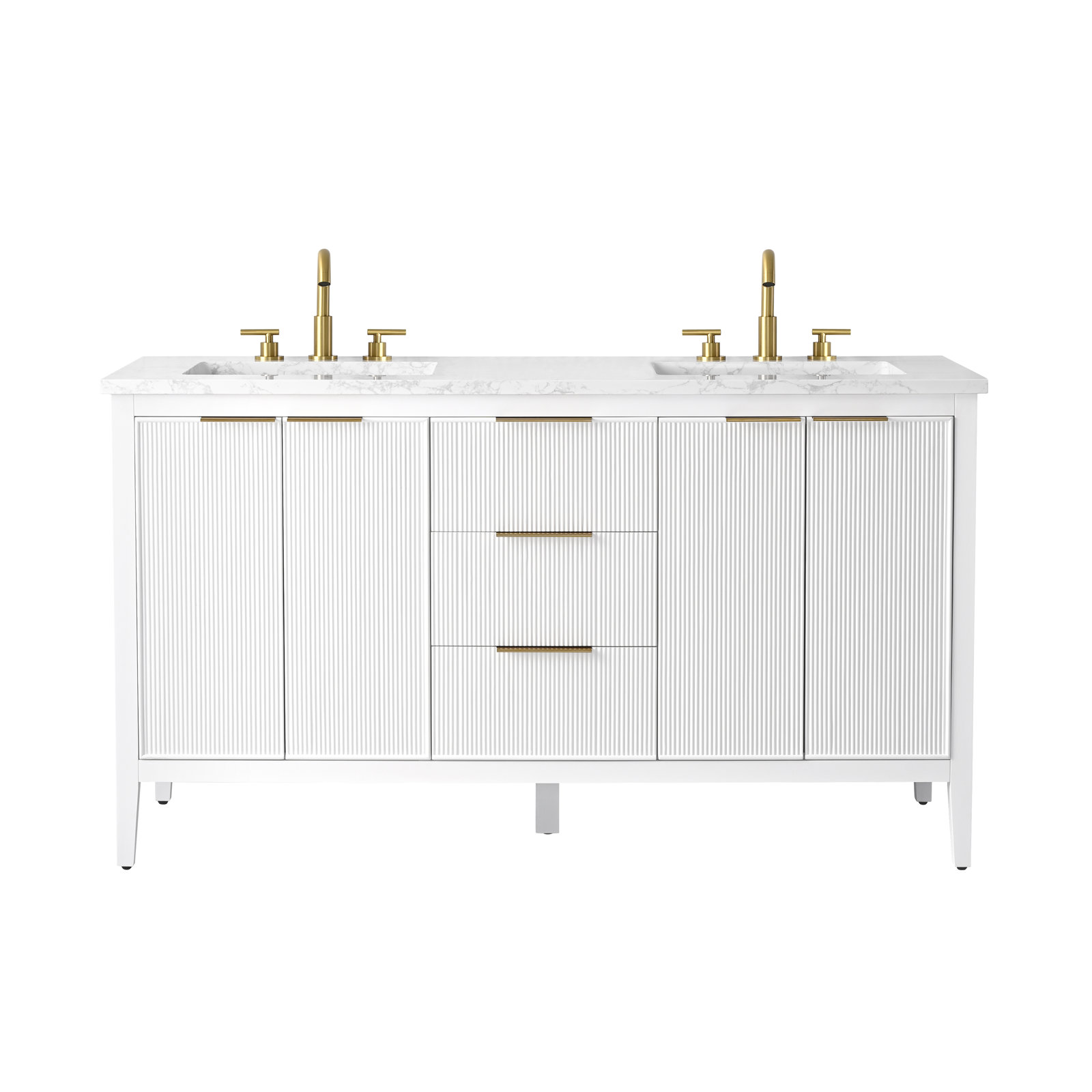 Bilroy 60" Pine Double Bathroom Vanity, White/Brushed Bronze