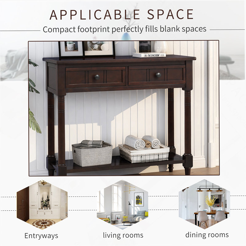 Daisy Series Console Table Traditional Design with Two Drawers and Bottom Shelf, Espresso