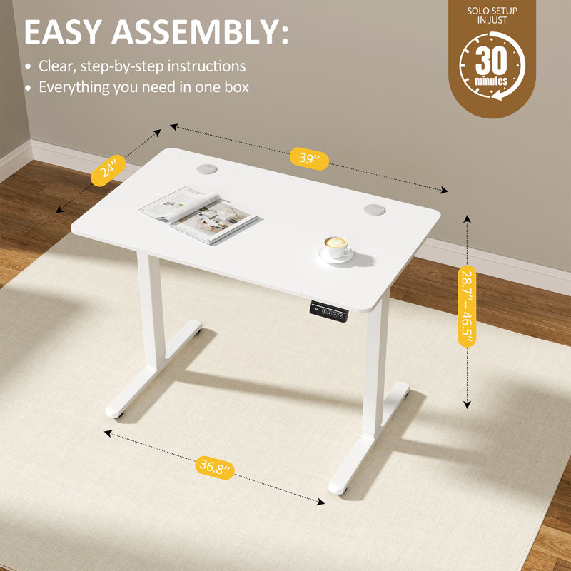 Bureau debout réglable électrique Oishee, Blanc, 46,5 po H x 39 po L x 24 po P