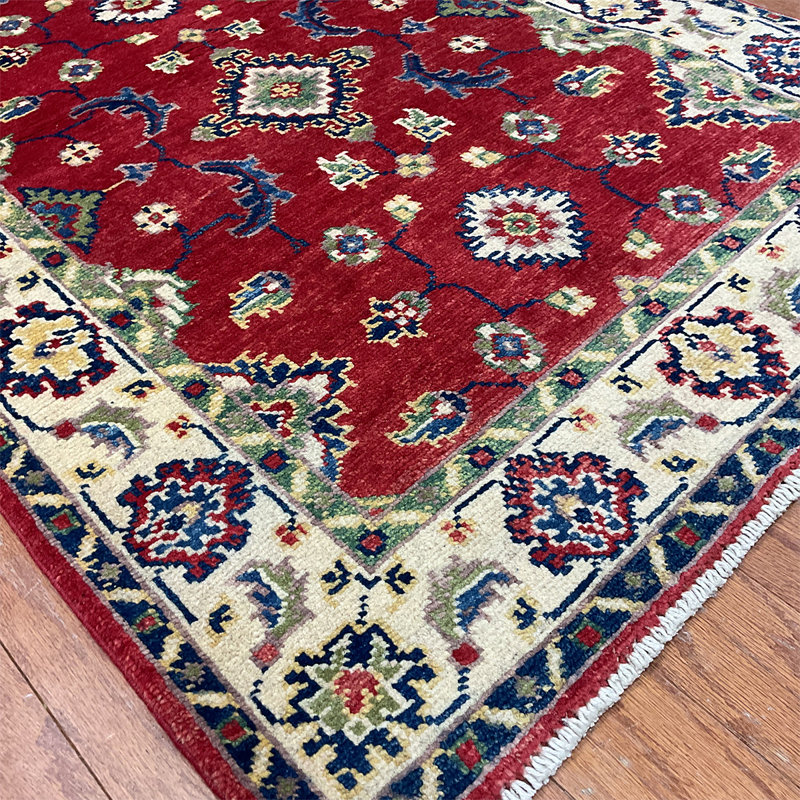 Tapis de couloir unique en laine noué à la main rouge / ivoire 2 pi 7 po x 9 pi 2 po Jevon