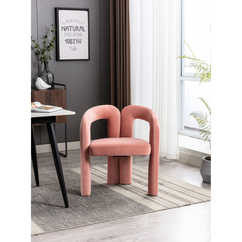 Chaise d'appoint contemporaine en velours rose avec dossier et pieds d'éléphant, idéale pour les dîners, de 2 sièges en mousse haute densité, cadre en acier soudé, pieds modernes, dossier courbé, mousse, structure, 2