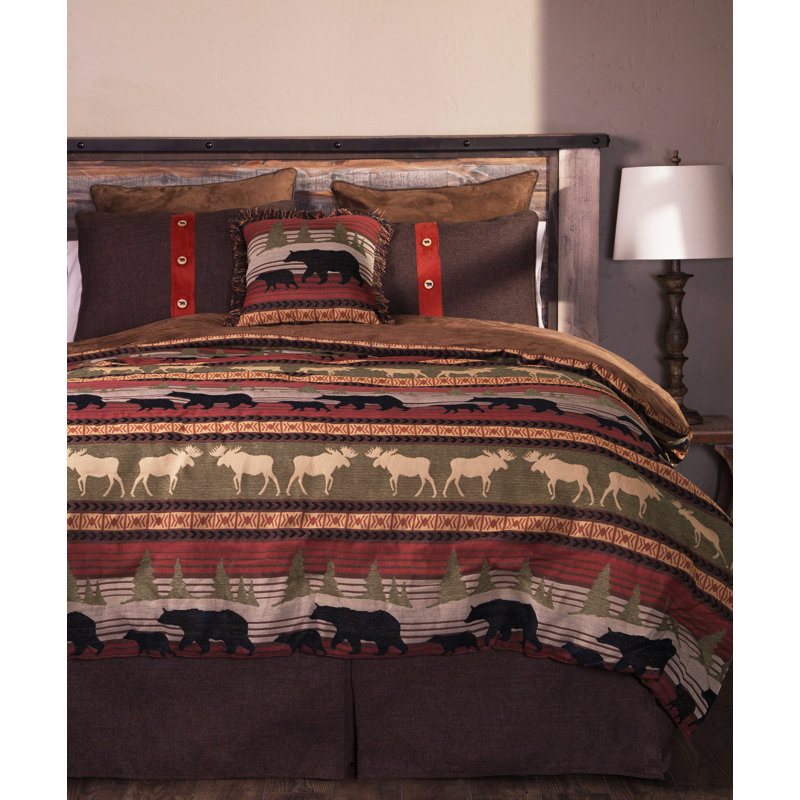Queen Red and Brown Rustic Polyester Bed in a Bag Set