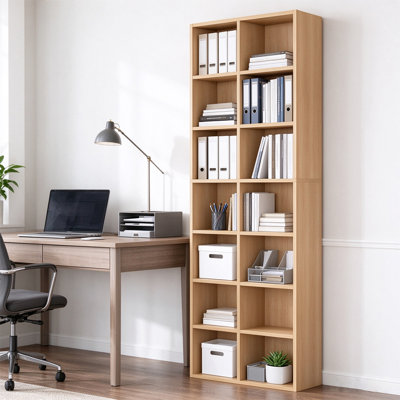 Wooden 7-Tier Narrow Bookshelf, Tall Slim Display Rack with Cube Storage for Living Room, Bedroom & Home Office