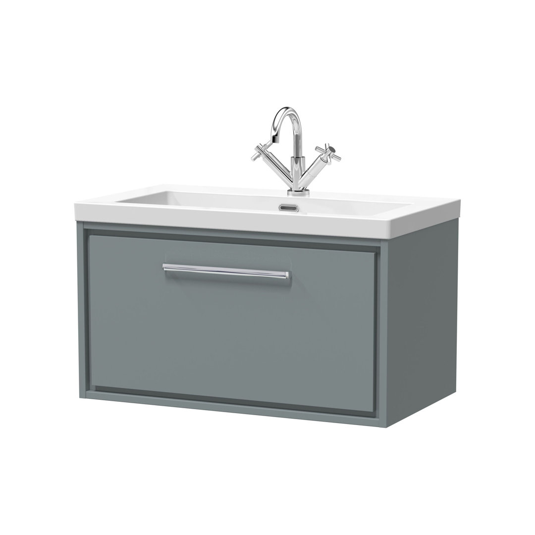 Hudson Reed Lille 600mm Fern Green 1 Drawer Wall Hung Vanity Unit With 1 Tap Hole Fireclay Basin