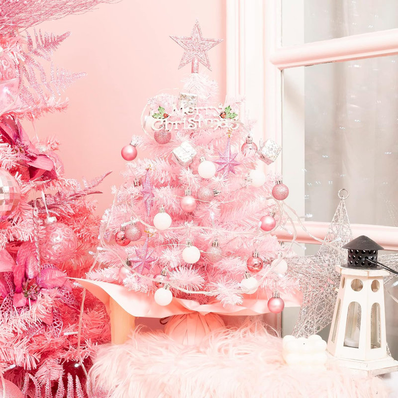 Mini-décorations d'arbre de Noël rose pour la maison, le bureau ou la fête