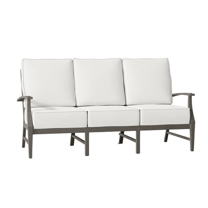 Croquet 76" Wide Outdoor Patio Sofa with Cushions, Welt, Verona Fossil, Slate Gray