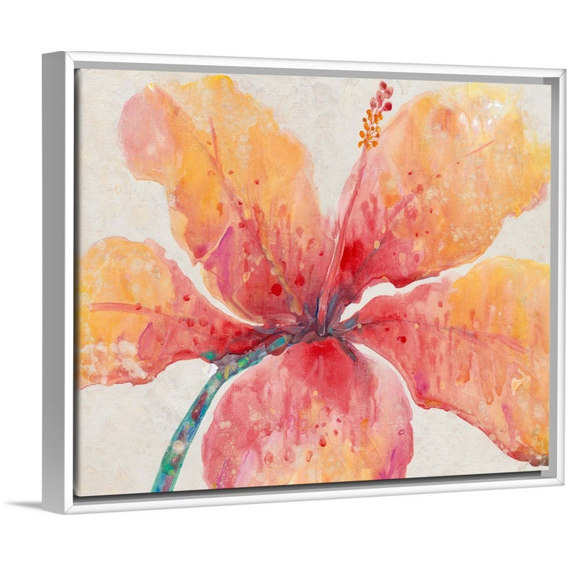 " Blooming Hibiscus " Painting Print, White Framed Canvas, 16"H x 20"W x 1.75"D