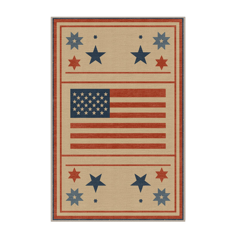 Soft Plush Festa July 4Th Modern & Contemporary Abstract Area Rug in Brown – Beige Binding, 2x3
