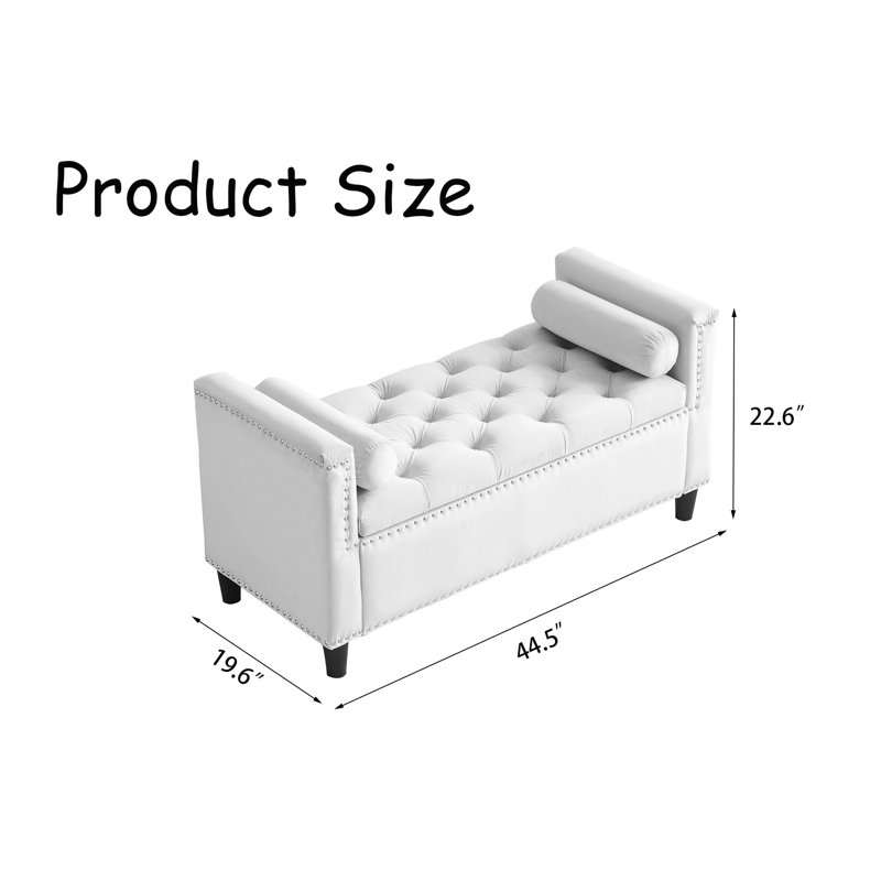 Banc de rangement en velours Azruddin, Ivoire