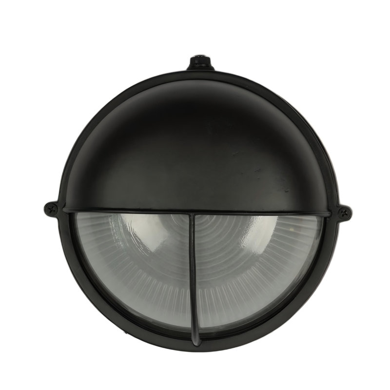 Bulkhead 8" Round Eyelid - Textured Black with Clear with Sandblasted Glass