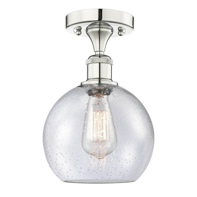 Daris Glass Semi Flush Mount, 13" H x 8" W x 8" D, Polished Nickel