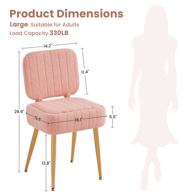 Tabouret de coiffeuse rembourré en polaire Teddy avec rangement et dossier pliant, Rose